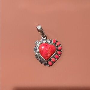 Sterling Red Coral Heart Pendant